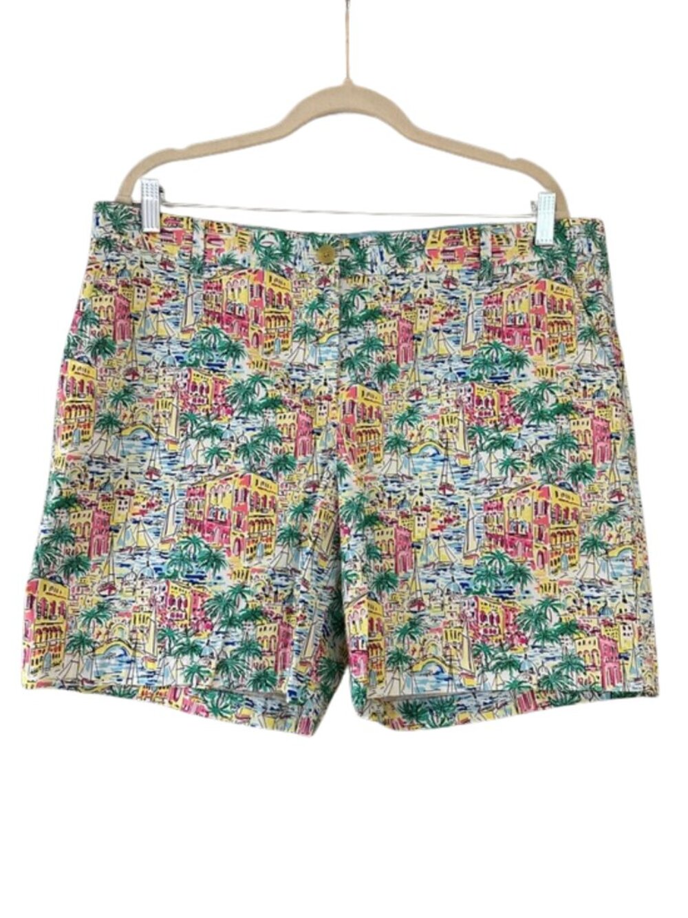 Talbots Santorini Girlfriend Chino Shorts Mediterranean Print Colorful Coastal